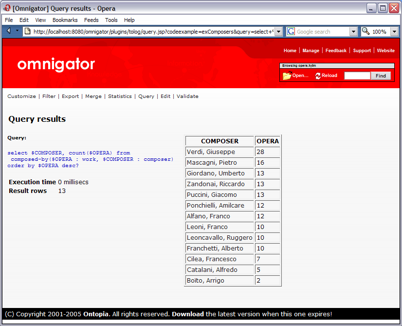 Results of the sample tolog query Results of the sample tolog query